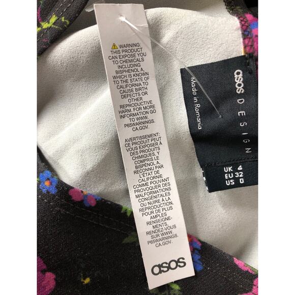 ASOS Juliet Dress Puff Sleeve Belted Sheath Mini Black Base Floral NWT 0 - Picture 6 of 8